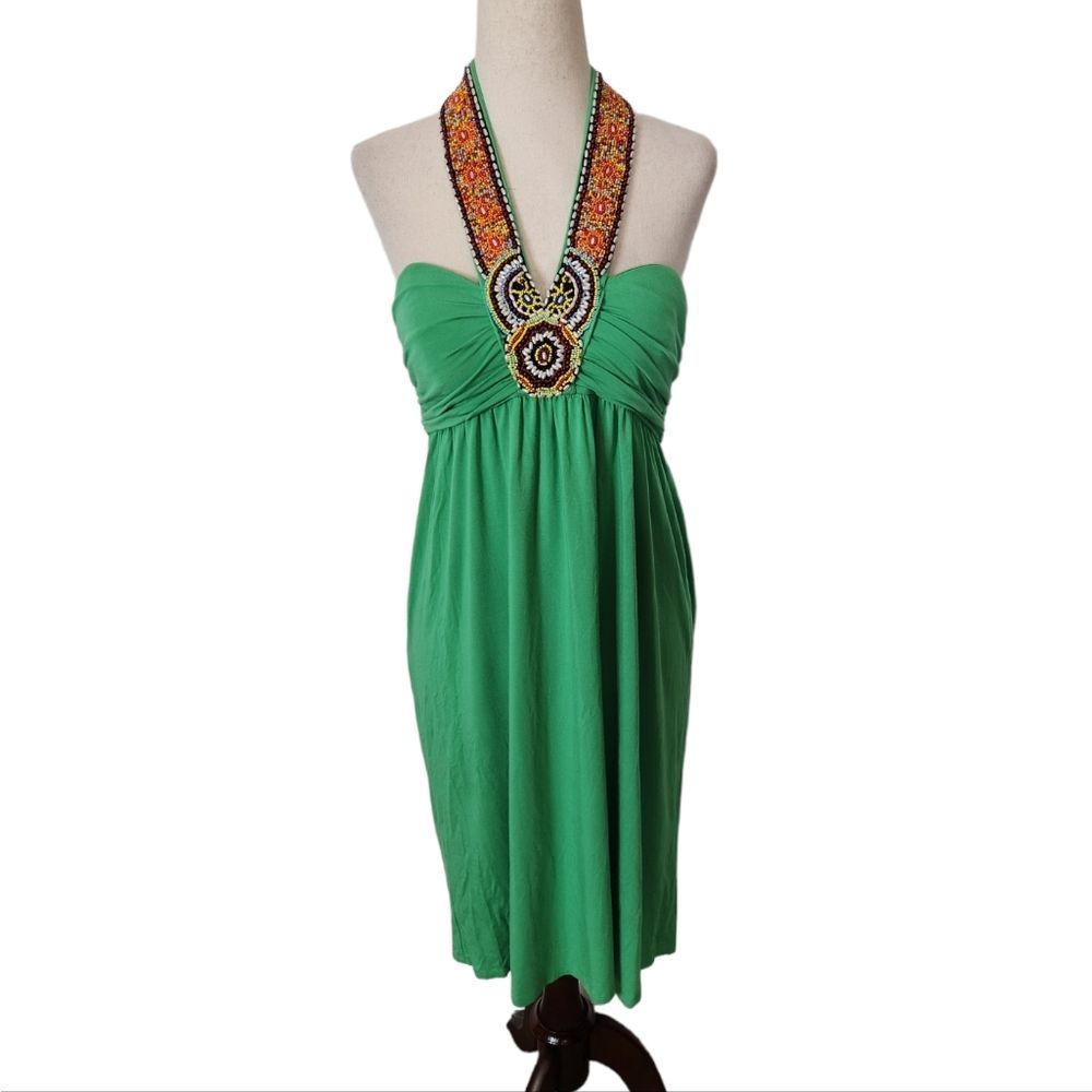 Boston Proper | Kelly Green Beaded Halter Bra Top Dress Small